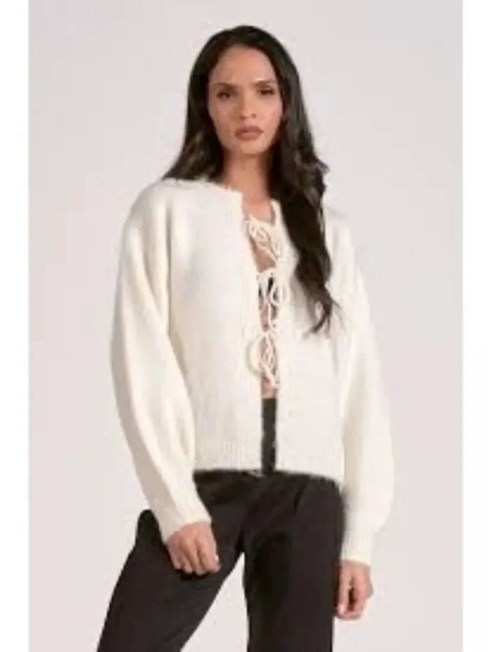 Elan Women’s Ivory Oversized Long Sleeve Tie Front Sweater Size S